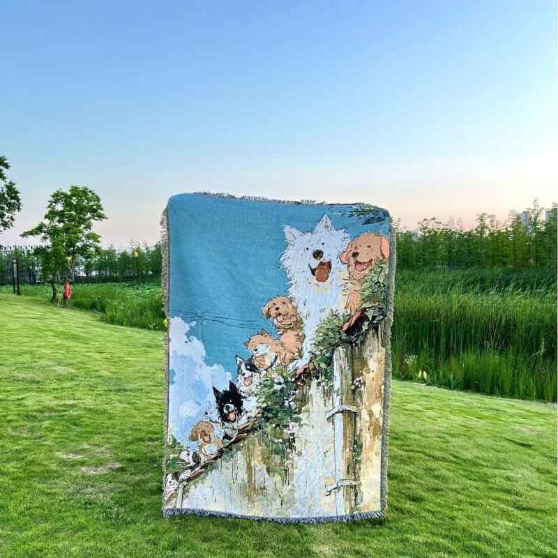 Rakuten - タペストリー 犬 ドッグ 油絵 DIY 癒し系 壁掛け インテリア おしゃれ かわいい ベッドスロー ソファカバー キャンプ アウトドア レジャー ブランケット 大型