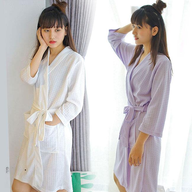Rakuten - レディース バスローブ 半袖 吸湿速乾 メンズ ガウン 7分丈袖 春秋 夏 部屋着 男女兼用 通気 ルームウェア 楽ちん 羽織 ナイトウェア 室内着 パジャマ 寝巻き ネイビー ホワイト グレー ピンク パープル ブルー