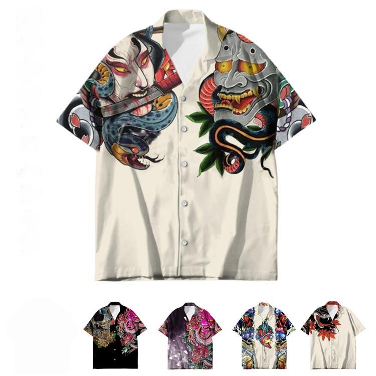 Rakuten - 大きいサイズ 大人 浮世絵風 カジュアルシャツ 和風 和柄 総柄シャツ アロハシャツ 柄シャツ 半袖 鬼柄 薄手 レトロ シャツ 男性 アロハシャツ 派手 夏 夏服 大きいサイズ カジュアル ストリート メンズ サーフ系 お兄系 オラオラ系 リゾート 旅行 ギフト