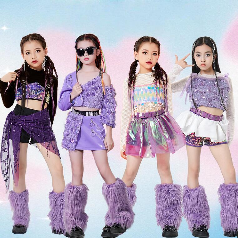 Rakuten - ジャズダンス 衣装 スパンコール付きベスト 光沢ありスカート スパンコール半ズボン 子供 ジャズ ヒップホップ 演出服 チ
