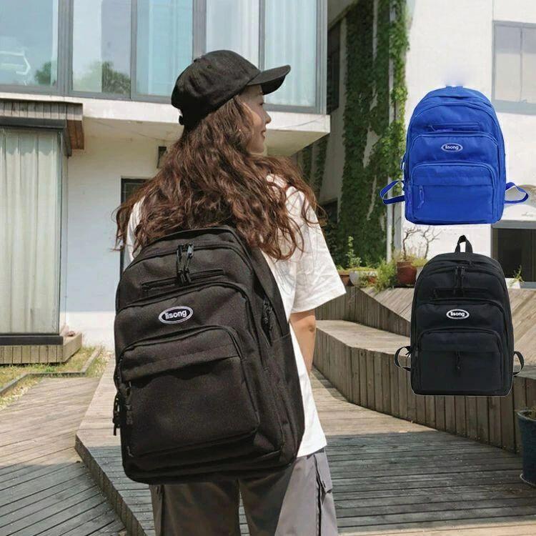 Rakuten - 撥水 多ポケット収納 ブラック 大容量 リュックサック 男女兼用 通学 バックパック 通勤 ブルー ビジネス