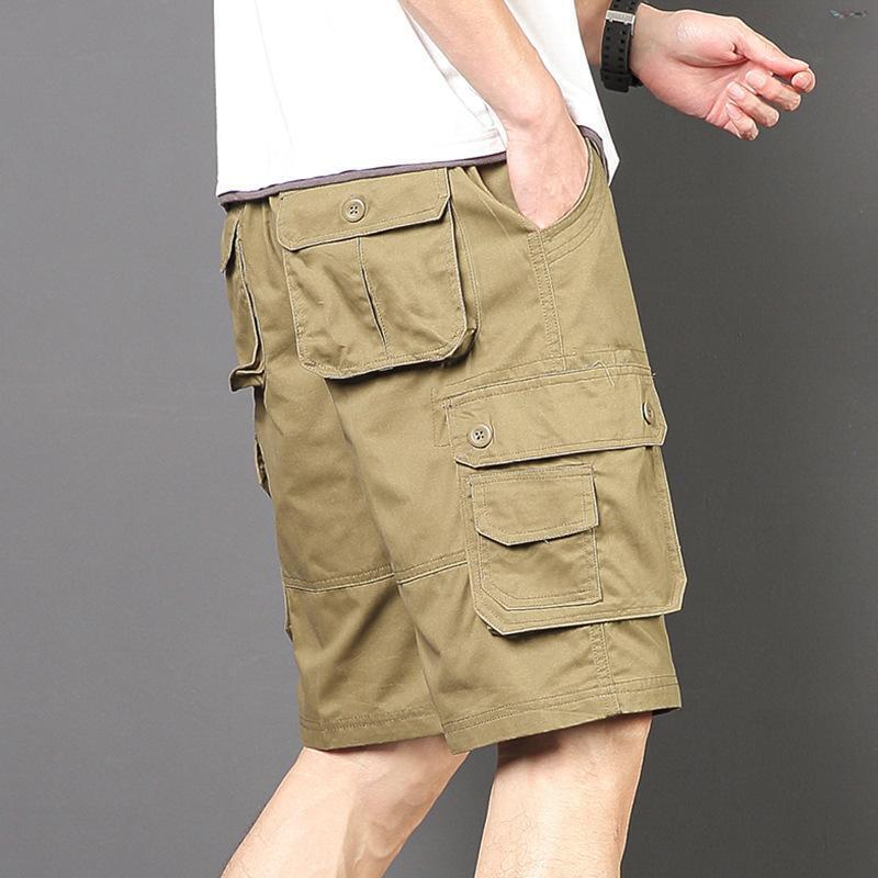 乐天商城 - メンズ ショートパンツ 工装 夏用 男性用 ハーフパンツ ゆったり 直筒 マルチポケット シンプル コットン 95% 高弾性 耐摩耗 ミッドライズ ジッパー 軍緑 黒 カーキ キャンバス地 軽量 ストリート ファッション 普段使い アウトドア ラフスタイ