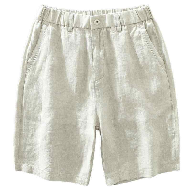 乐天商城 - メンズ ショートパンツ 夏 薄手 リネン 素材 ゆったり デザイン 通気性 良い ゴムウエスト ビーチ ウェア 日常 使い 直筒 シルエット 純色 柄 免烫 加工 口袋 装飾 青年 向け 麻 98% ポリエステル 2% ベーシック スタイル 都市 ファッ