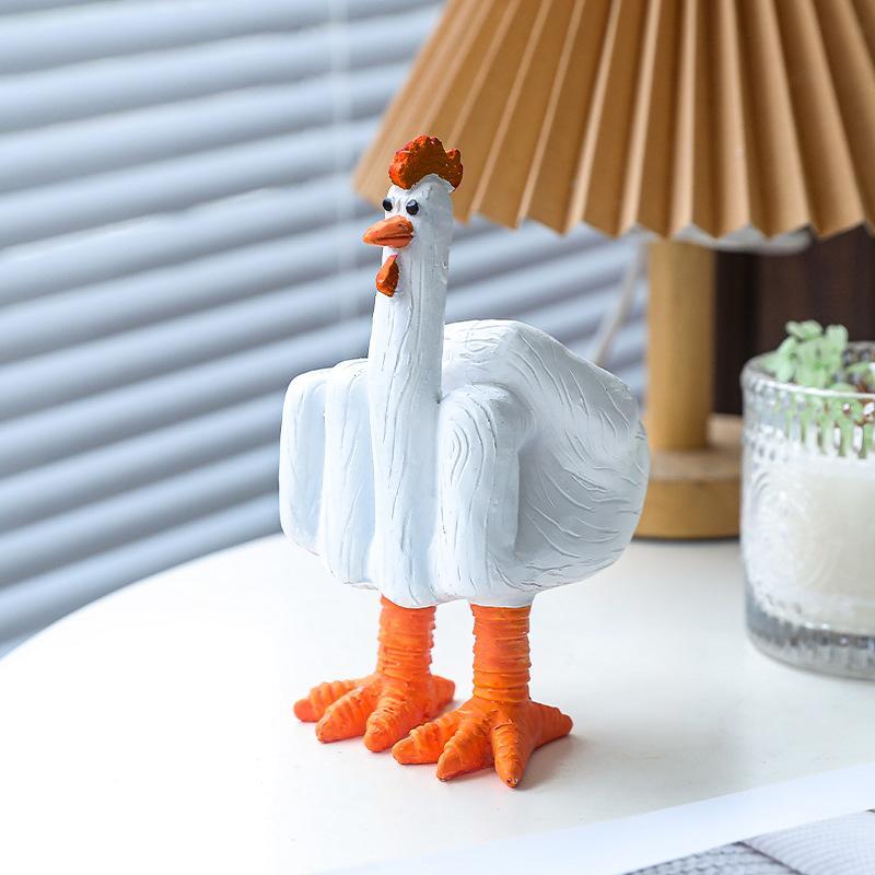 乐天商城 - 樹脂製置物 かわいい 中指ポーズ ニワトリ 鶏 オブジェ リビング 玄関 寝室 インテリア 雑貨 合成樹脂 アニマル 動物 デコレーション モダン シンプル ユニーク ユーモラス 飾り物 アクセント