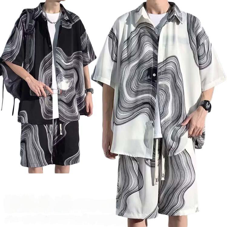 セットアップ 涼しい メンズ Tシャツ アロハシャツ ハーフパンツ 半袖シャツ 薄手 上下セット カジュアル 絞り染