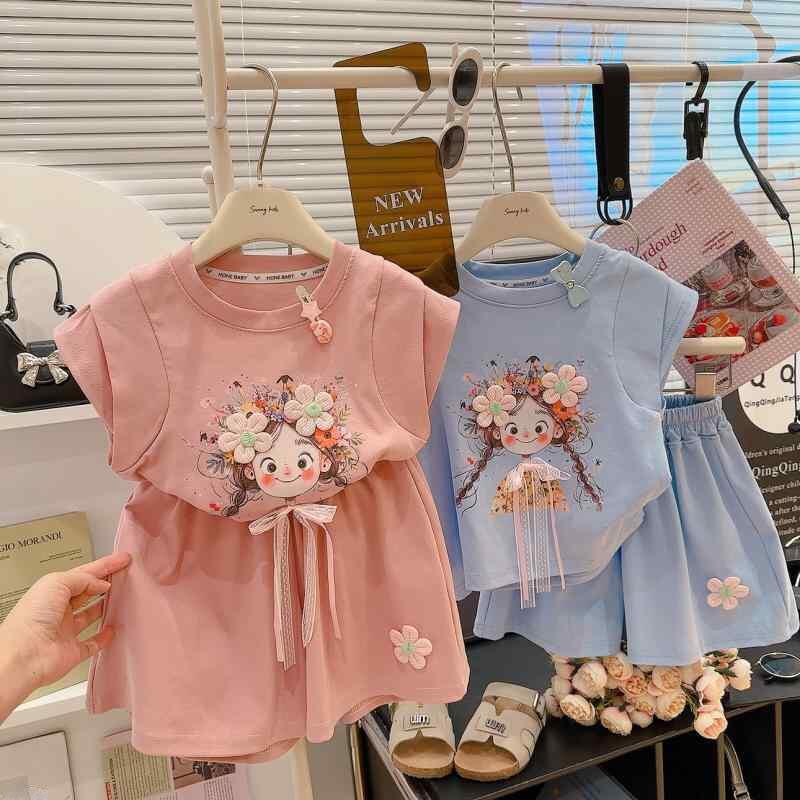 樂天商城 - 女の子 夏用 子供服 セット 短袖 Tシャツ ショートパンツ 綿素材 コットン カジュアル 普段使い 遊び着 軽量 伸縮性 快適