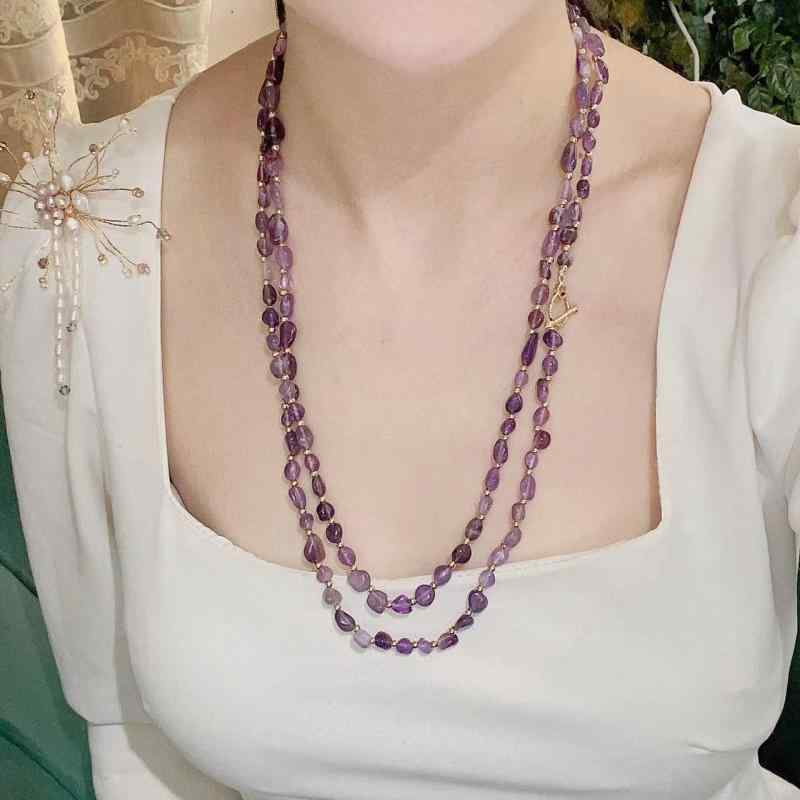 ネックレス レディース アメジスト ロングネックレス 120cm 水波チェーン シンプル ハート型 ラインストーン 高級感 マルチway 普段使い デート パーティー オフィス 合金製 SNS映え