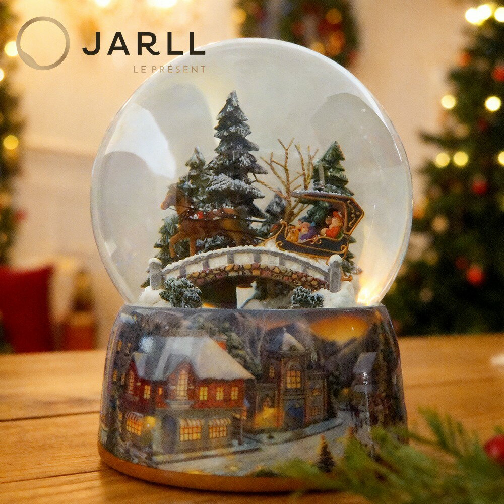 【JARLL】スノードーム ディケンズ キャリッジ 馬車 高級 オルゴール（ぜんまい式）ライト付き クリスマス プレゼント 結婚祝い 誕生日 インテリア 置物 スノーグローブ 48040 6360