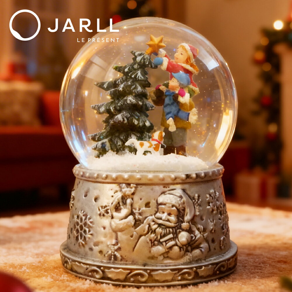 【JARLL】スノードーム クリスマスツリーを飾る子供たち 高級 オルゴール（ぜんまい式）クリスマス プレゼント 結婚祝い 誕生日 インテリア 置物 スノーグローブ JP25002 6374