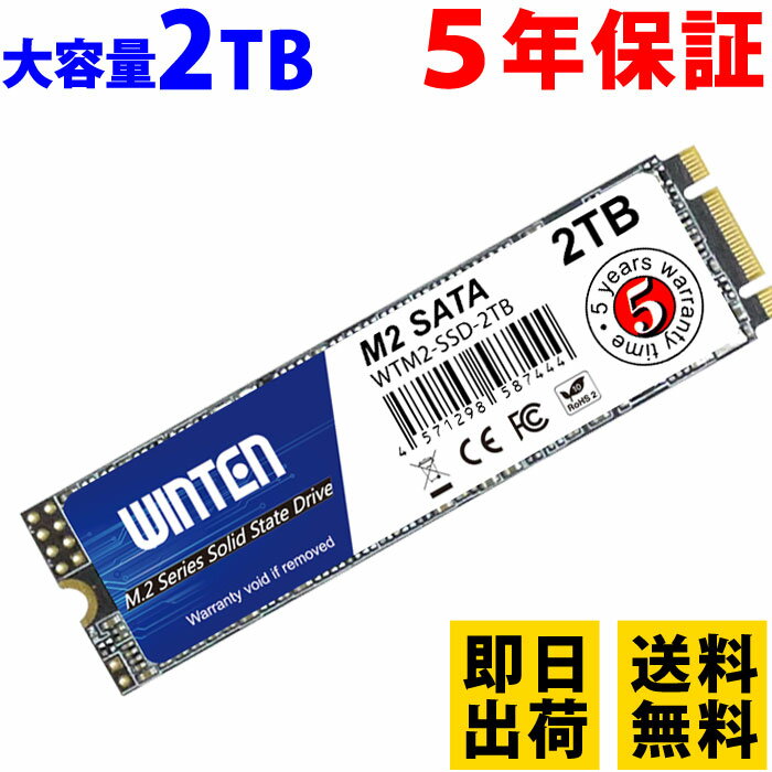 SSD M.2 2TB【5年保証 即日出荷 送料無料 ドライバー付】WTM2-SSD-2TB M.2 2280 SATA 3D NANDフラッシュ搭載 片面実装 B M Key 日本語パッケージ 説明書 保証書付き エラー訂正機能 省電力 衝撃に強い 内蔵型SSD 6086