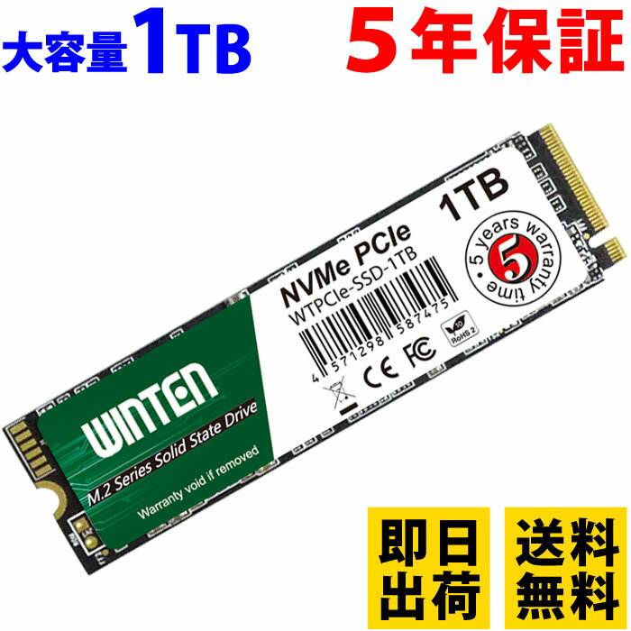 【ポイント2倍】SSD M.2 1TB【5年保証 即日出荷 送料無料 ドライバー付】WTPCIe-SSD-1TB NVMe PCIe Gen3x4 M.2 2280 3D NANDフラッシュ搭載 片面実装 M Key 日本語パッケージ 説明書 保証書付き エラー訂正機能 省電力 衝撃に強い m2 内蔵型SSD 6089