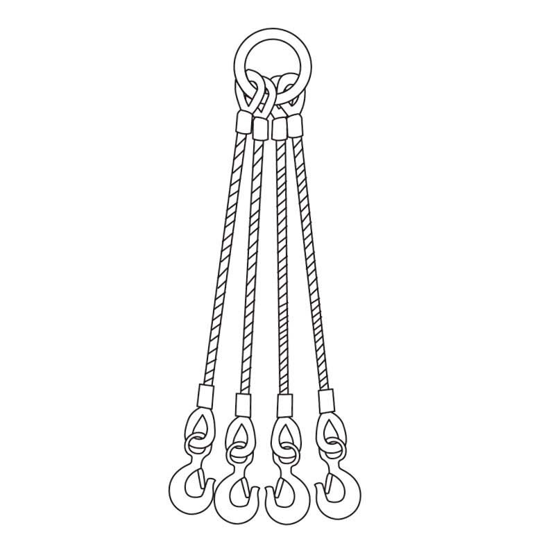 乐天商城 - JISロック両シンブル入4点吊ワイヤ6mm×1.5m ワイヤー フック スリング 吊り具 玉掛け 多点吊り JISロック 高耐久 長寿命 建設 現場 土木 工事 重量物 倉庫 工場 吊り上げ 運搬 運送 荷役