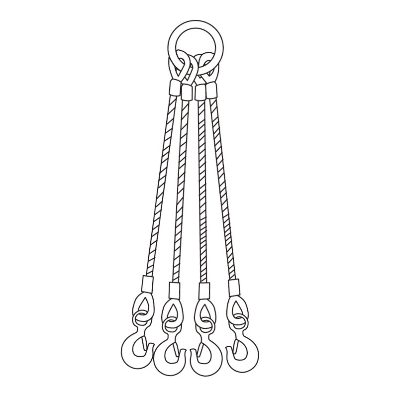 臺鉗 - JISロック両シンブル入4点吊ワイヤ12mm×4m ワイヤー フック スリング 吊り具 玉掛け 多点吊り JISロック 高耐久 長寿命 建設 現場 土木 工事 重量物 倉庫 工場 吊り上げ 運搬 運送 荷役
