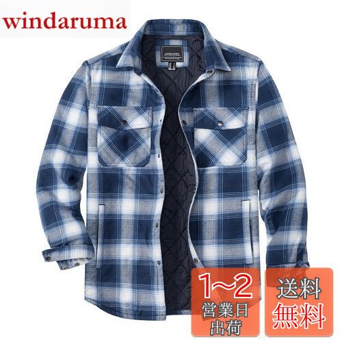 楽天windaruma[KEFITEVD] アウター メンズ 厚手 冬 ウェア バイクジャケット 防風 綿 スナップ付き ネルシャツ 長袖 秋服 チェックジャケット 作業着 防寒ジャケット キルティング 耐摩耗 ブルーホワイト 3XL