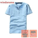 Blostirno メンズ リネン リネンシャツ 綿麻 半袖 無地 Tシャツ ヘンリーネック 夏(JT11-BL2L)
