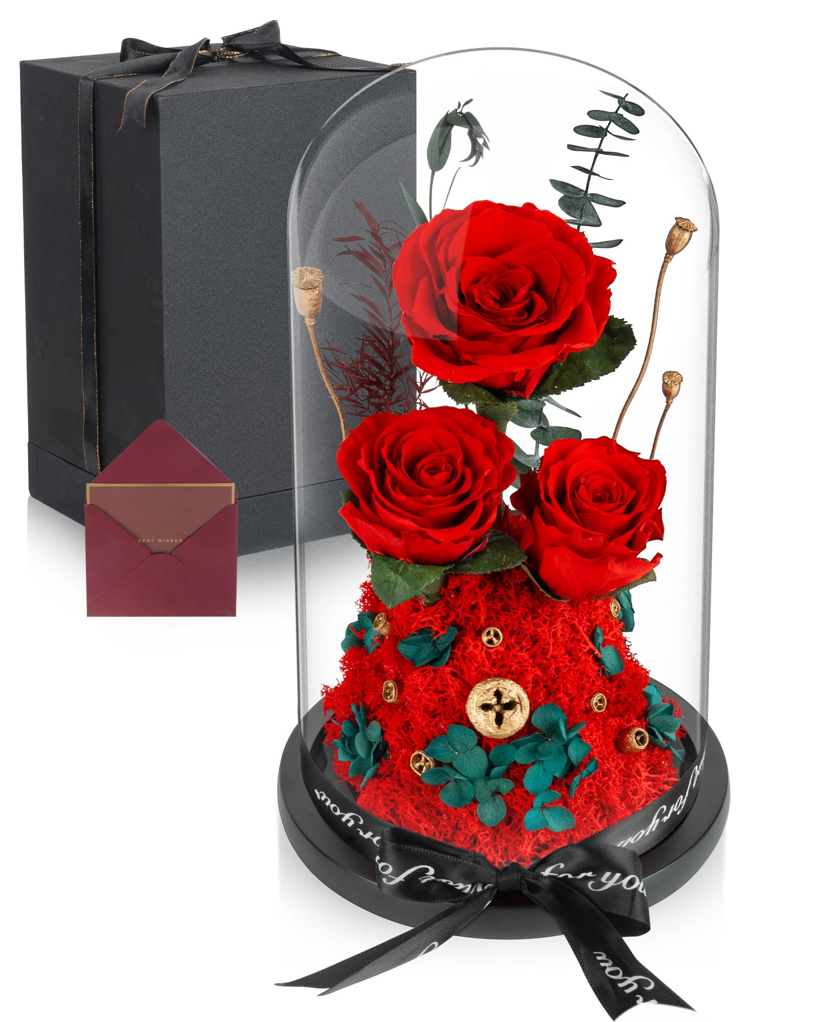X XBEN プリザーブドフラワー プレゼント 可愛い 3輪 バラ 永遠の花 結婚記念日 ガラスポット ケース入り ぶりざーどフラワー バラ ローズ メッセージカード付き 枯れない花 妻へ誕生日 結婚式 銀婚式 新築 お祝い お見舞い 母の日 周年祝い プロポーズ ギフト 薔薇のサムネイル