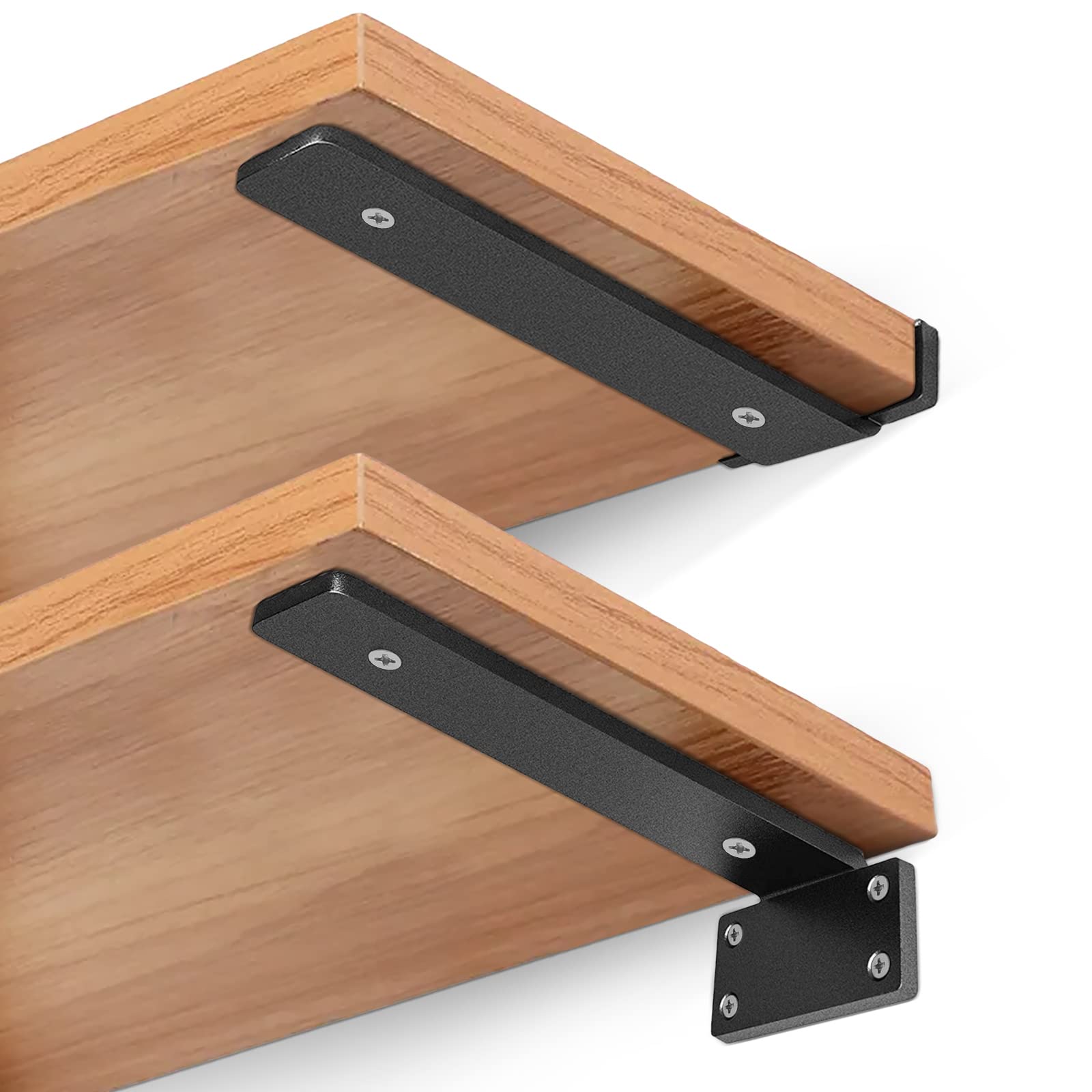 HIMOMO 棚受け金具 2個セット 隠し棚受け 荷重70KG以上 長さ15cm 6インチ 厚さ5mm 高耐荷重 棚受け金具 見えない 厚みもあり頑丈でした 棚の補強 棚支え キッチン、リビング、玄関 、店舗、屋内、屋外用(ブラック 15cm)