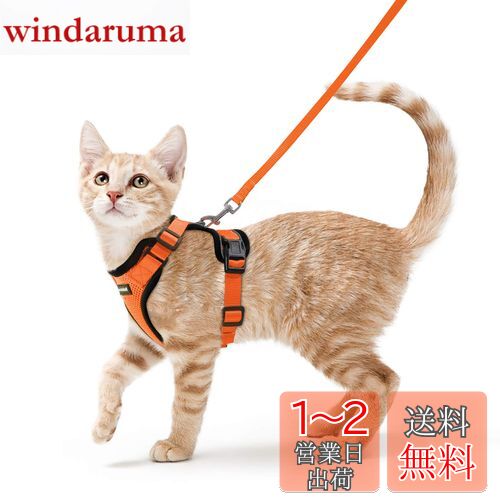 Rabbitgoo 猫 ハーネス リード セット 抜けない 猫用ハーネス ソフト胸あて 軽量 足を上げず装着完成 サイズ調節可 夜反射 通気メッシュ 咳込み防止 散歩 犬用ハーネス 猫の胴輪 くびわ ベスト パグ ネコねこ子猫 散歩ひも 猫はーねす胴輪 猫 ハーネス りーど（オレンジ