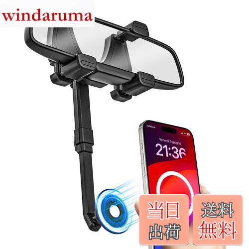 woleyi 車載ホルダー バックミラー用 スマホホルダー Magsafe対応 マグネット式 超強磁力 片手操作 車 スマホホルダー ルームミラー取り付け 4-7インチ全機種対応 360度回転 安定性拔群 落下防止 日本語説明書付き 車 ミラー 携帯ホルダー 対応 iPhone 15 14 13 Pro Max