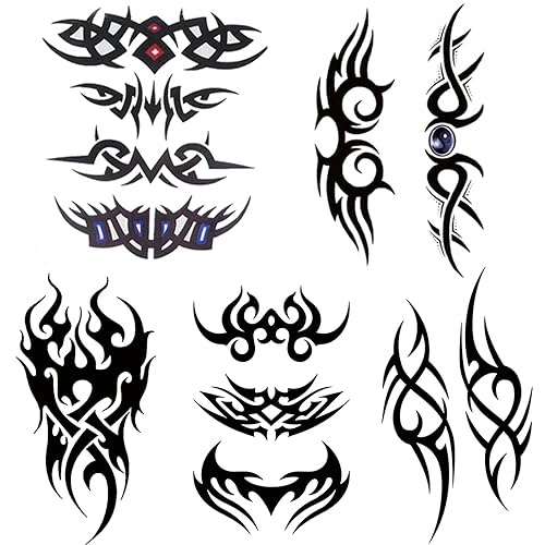 【送料無料】Yesallwas タトゥーシール トライバル 黒 青 大判 5枚セット 入れ墨シール 鎖 有刺鉄線 腕..