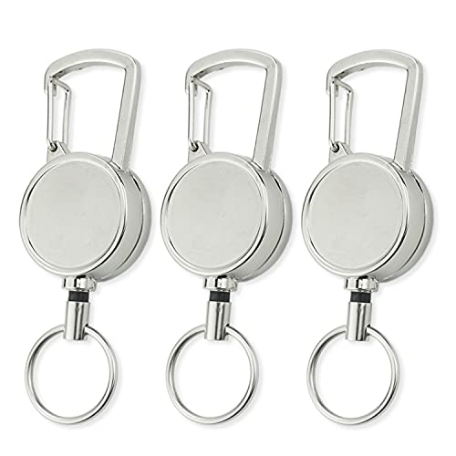 【送料無料】[EXERT] カラビナ付 リール キーホルダー キーリール リールキー パスケース (3個セット)