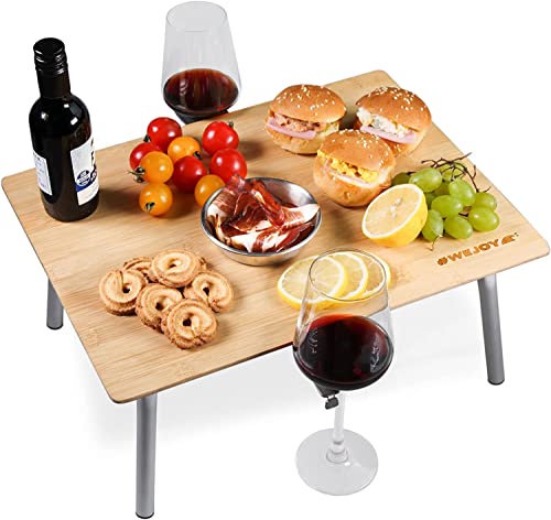 【送料無料】WEJOY ミニワインテーブル 折りたたみ式 竹製 アウトドアローテーブル 小さめ 軽量 コンパクト収納 ピクニック キャンプ 車中泊 ソロ ピクニ...