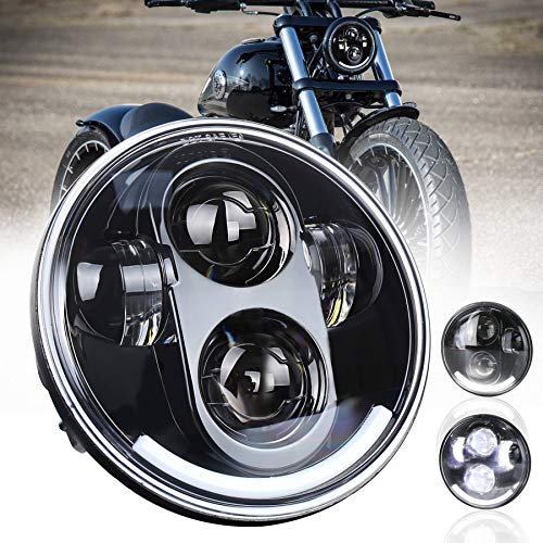 【送料無料】MOVOTOR 5.75インチ ハーレー ledヘッドライトダイナローライダー スポーツスター ヘッドライト ホワイトDRL Hi/Loビーム ブラック 1個 一年付き