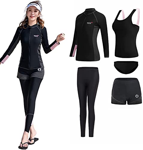 【送料無料】[VmanKu] フィットネス水着 レディース 水着 5点セット 長袖ラッシュガード 体型カバー セ..