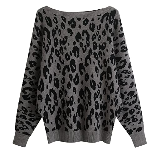 【送料無料】[Bolan Verl] 5色 レオパード柄 ニット ドルマンスリーブ レディース セーター 秋 冬 厚手 ニット プルオーバー ゆったり ボートネック ヒョウ柄 トップス 冬 大きいサイズ バイカラー おしゃれ フェミニン 大人 女性