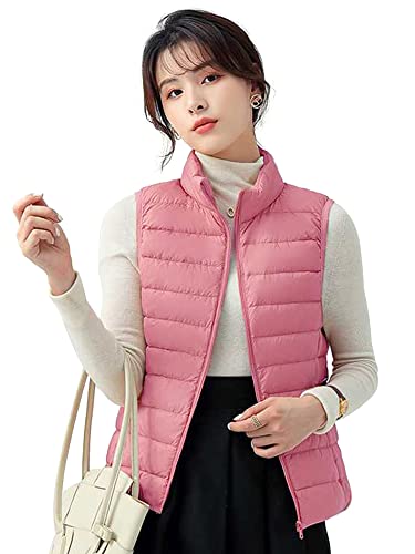 【送料無料】CLAZOLIY ウルトラライト ダウンベスト レディース 暖かい 防寒 ライトウエイト パファーベスト コンパクト収納 CL109 (2XL, ピ...