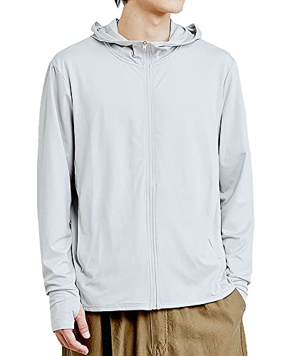 【送料無料】Yotonna(ヨトンナ) ラッシュパーカー ラッシュガード 長袖 メンズ [UVカット UPF50+・高伸縮性・YKKジップ] 透けない 日焼け対策 パーカー フード付き 紫外線対策 サムホール付き 無地 メッシュ素材 大きいサイズ