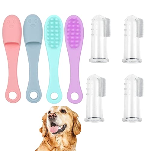【送料無料】SHULLIN 8個セット ペット 犬 指 猫用歯ブラシ 犬用 指ブラシ 猫口ケア シリコン透明ペッ..