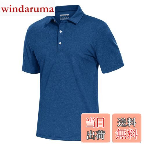 【送料無料】[TACVASEN] ポロシャツ メンズ 半袖 吸汗速乾 通気性 ゴルフウェア ストレッチ ボタン付 通勤 ランニング 襟付き 無地 スポーツ カジュアル ポリエステル 色：ミディアムブルー、サイズ：XL