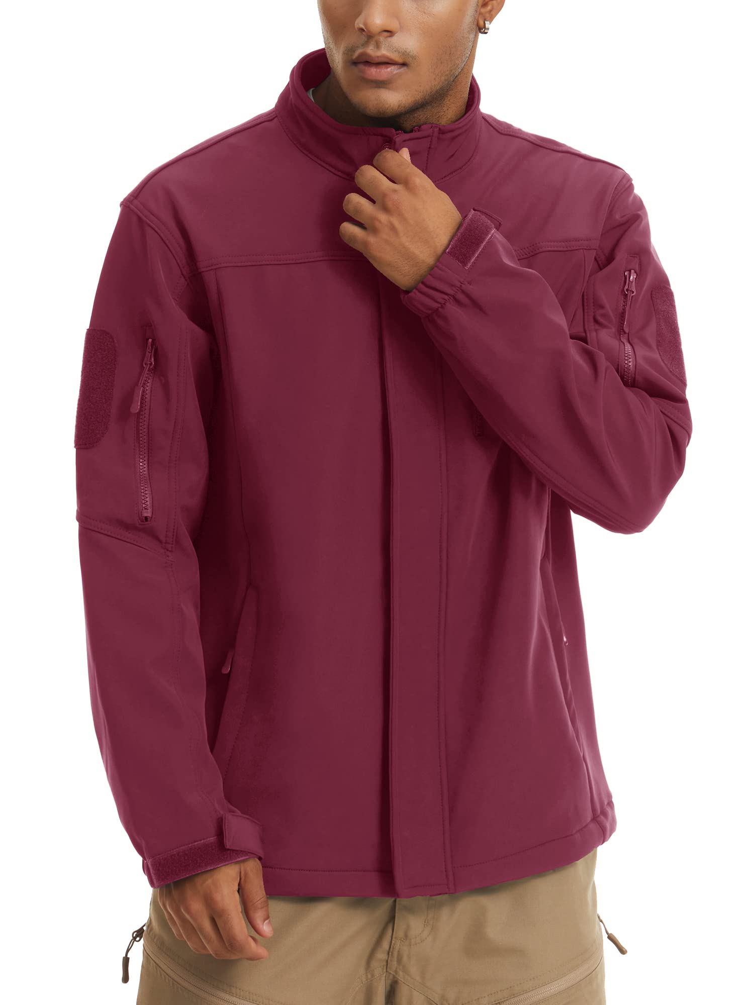 【送料無料】[TACVASEN] ジャケット メンズ アウトドアウェア タクティカル コート ソフトシェル スキー 裏起毛 保温 ジャンパー フリース アウター 登山 上着 色：ワインレッド、サイズ：XL 3