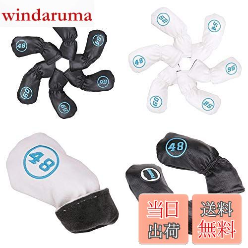 【送料無料】セレクトプラザ アイアンカバーゴルフ ウェッジカバー ヘッドカバー 6枚入り ブラック/ホワイト クマ (ホワイト) ナンバータグ付き(48°、52...