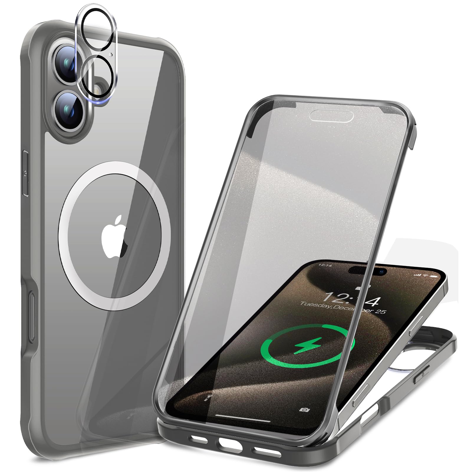 【送料無料】【両面強化ガラス・驚異的な耐衝撃性】HAUTRKBG iPhone 16 用 ケース クリア 全面保護 [MagSafe対応] [カメラフイルムを贈..