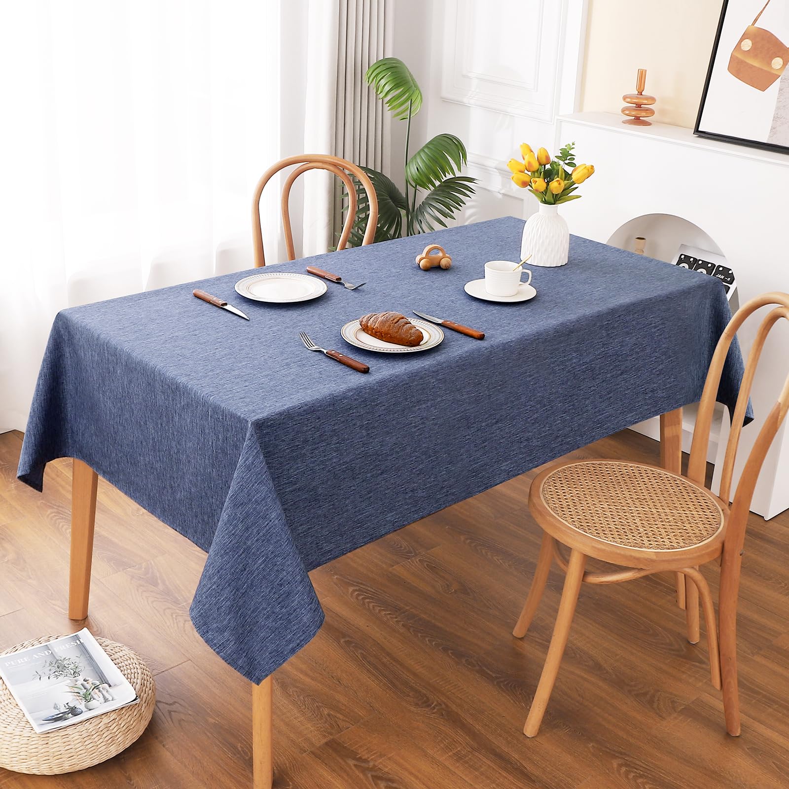 【送料無料】AooHome テーブルクロス 長方形 撥水 方形 無地 汚れ防止 おしゃれ シンプル テーブルカバー リネン類 耐熱 速乾 丸洗い お手入れ簡単 業務用・家庭用 ネイビー 130x180cm