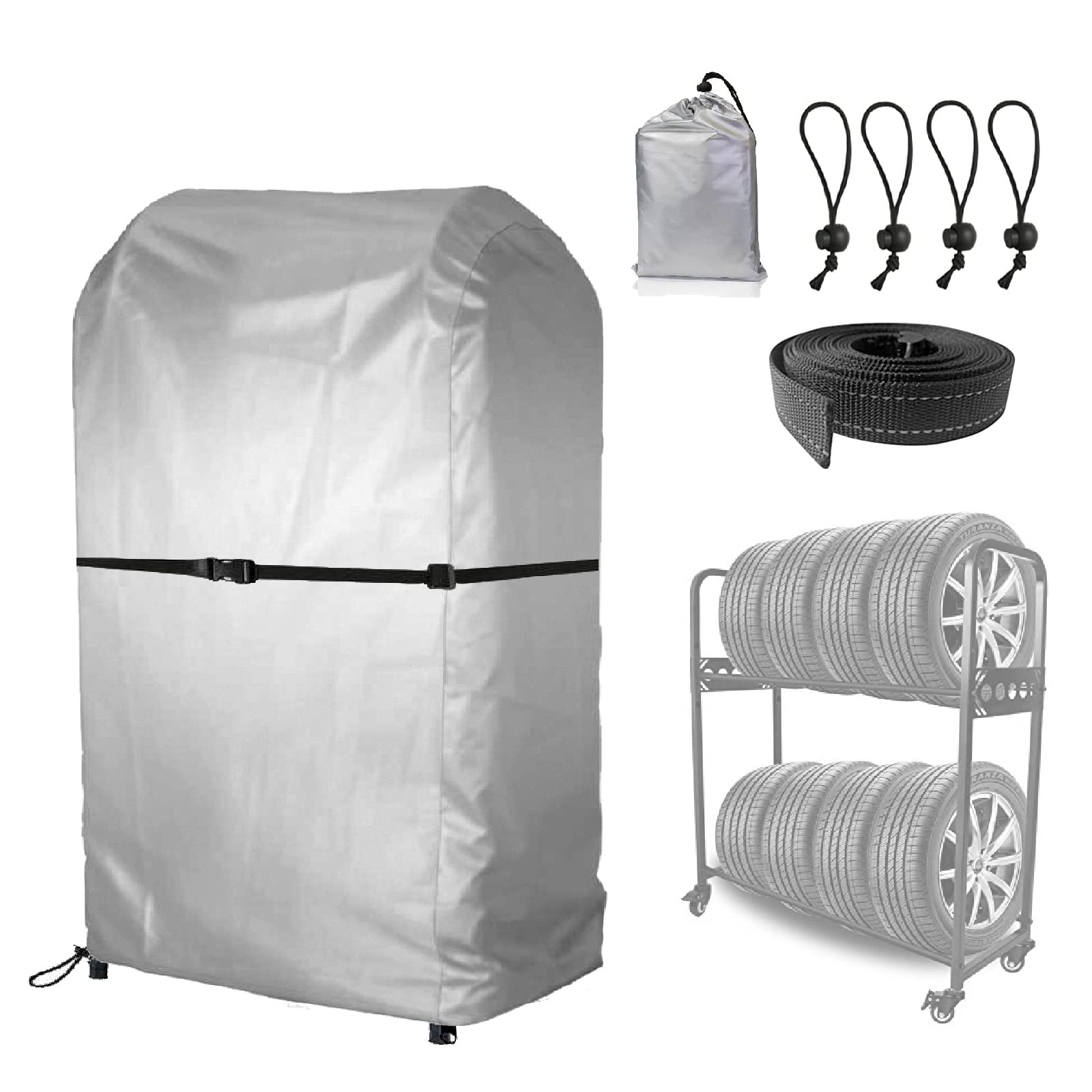 【送料無料】タイヤラックカバー 屋外 防水 8本収納 タイヤ保管カバー 420D 厚手 タイヤカバー 高さ146×長さ110×幅75cm 紫外線カット 劣化 汚れ防止 防埃 防雨 耐久 収納袋付き