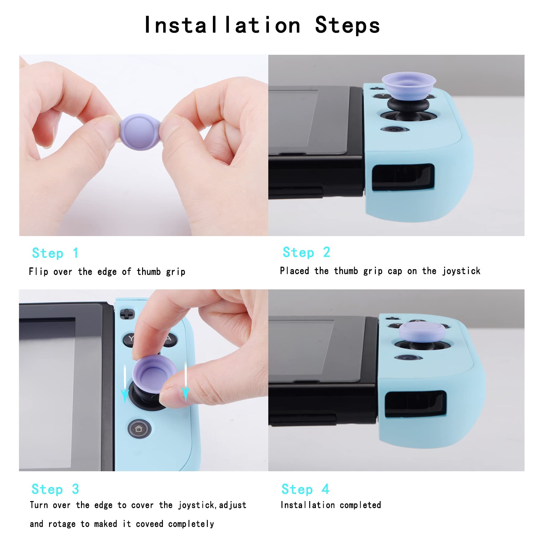 windarumaの【送料無料】PlayVital Nintendo Switchに対応用ジョイスティックキャップ、Switch Liteに対応用サムスティックキャップ、Switch有機elモデルに対応用シリコンアナログスティックキャップカバー、 Switchに対応 & Switch Lite に対応& Switch OLEDに対応用サムグリップロ｜アングル2