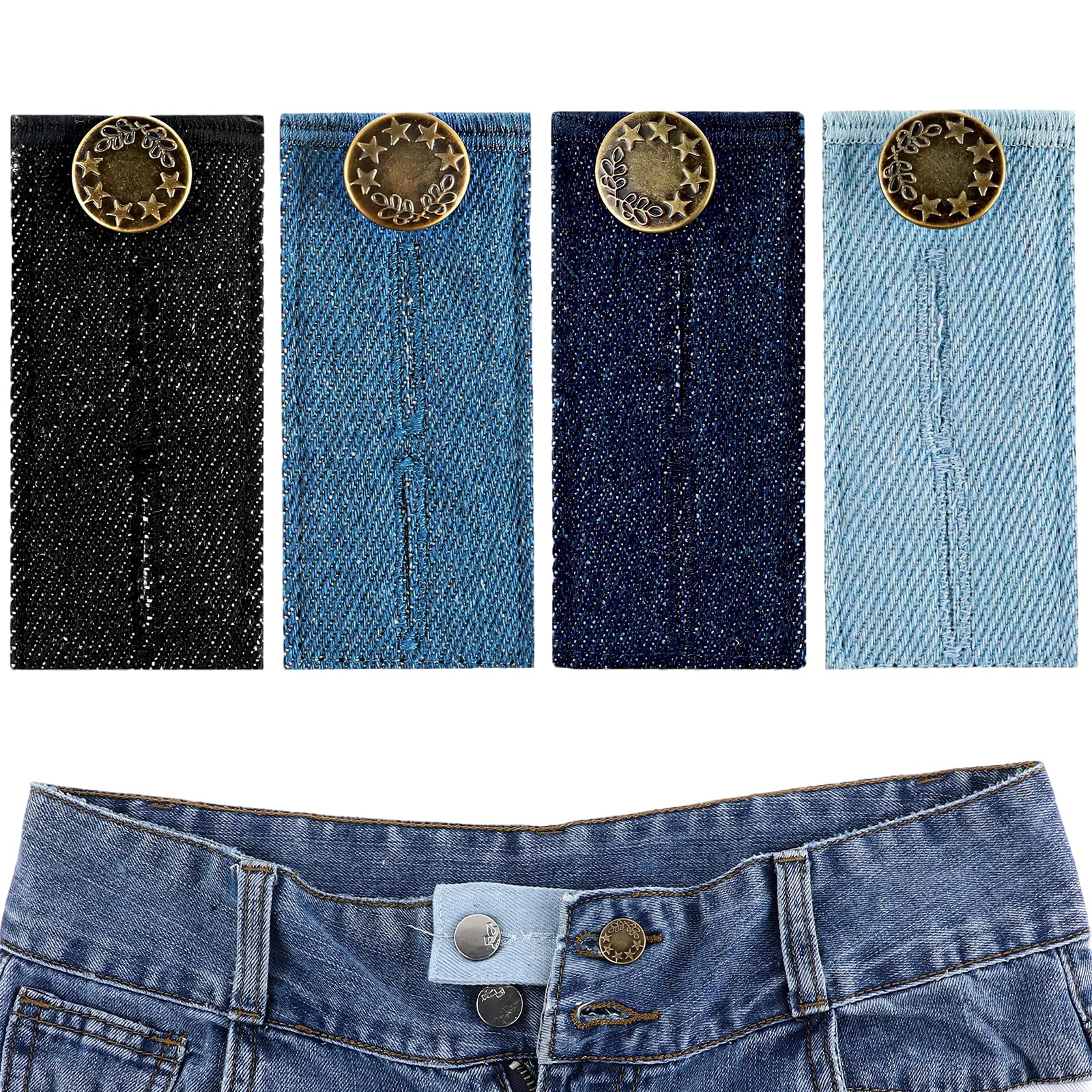 【送料無料】BLOOPIC ウエスト調整ボタン ウエスト エクステンダー (4個セット) ウエストサイズ調整 デニム ウエスト伸ばす 裁縫不要 縫い目ない ウエストバックル ジーンズ用 男女兼用 4色