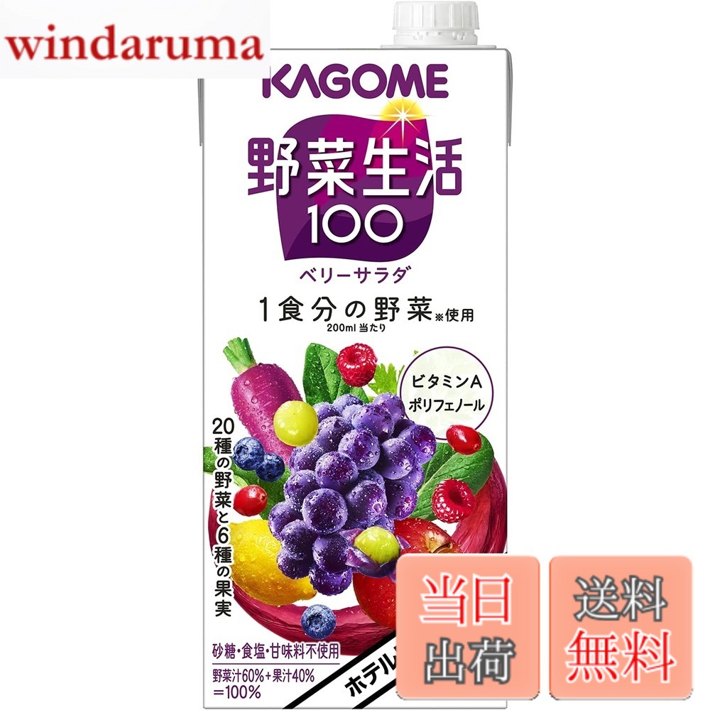 【送料無料】カゴメ 野菜生活100 ベリーサラダ ホテルレストラン用 1L紙パックx6本(業務用 ホテル レストラン 大容量 1000ml)
