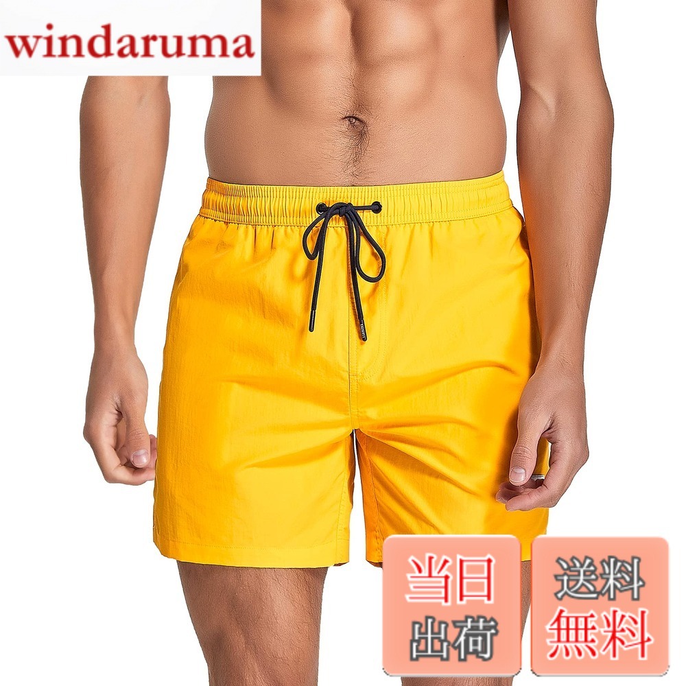 Trunks - 【送料無料】[Yotonna] ヨトンナ 海水パンツ 水着 サーフパンツ メンズ 海パン [水陸両用・吸水速乾] トランクス 短パン ボードショーツ ビーチパンツ スイムウェア 無地 おしゃれ メッシュインナー付き 大きいサイズ 1301 (2XLサイズ・イエロー)