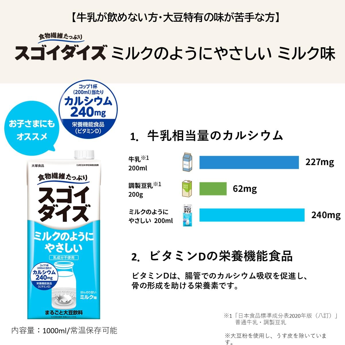 【送料無料】スゴイダイズ 大塚食品 ミルクのようにやさしいミルク味 1000mlx6本（栄養機能食品（ビタミンD））常温保存可能 まるごと大豆飲料 windaruma-10230405 windaruma サンプル画像3