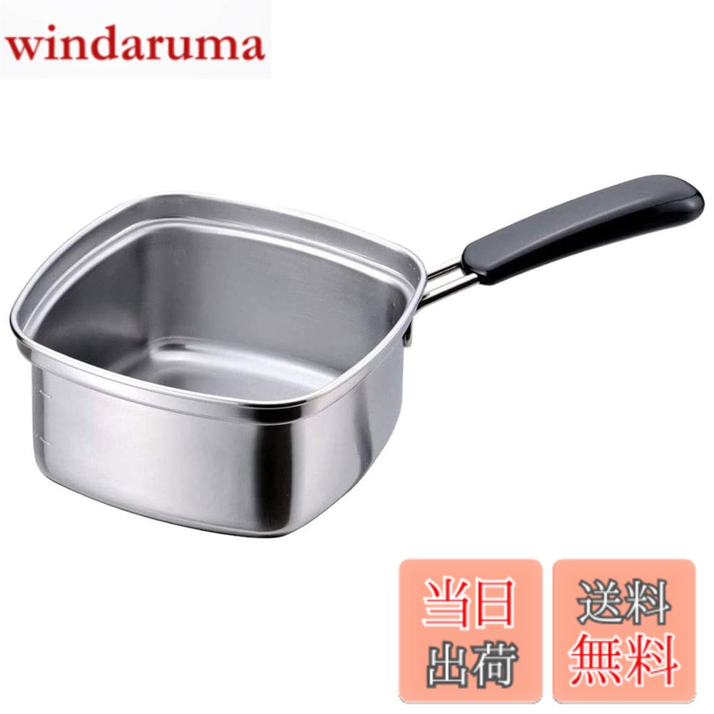 【送料無料】下村企販 片手鍋 角型 ラーメン鍋 15cm 【日本製】 直火・IH対応 1~2人用 インスタント麺がぴったり入る 角を使って移し替えられる 目盛り付き 1.8L 冷凍うどん そば ステンレス 燕三条 33107