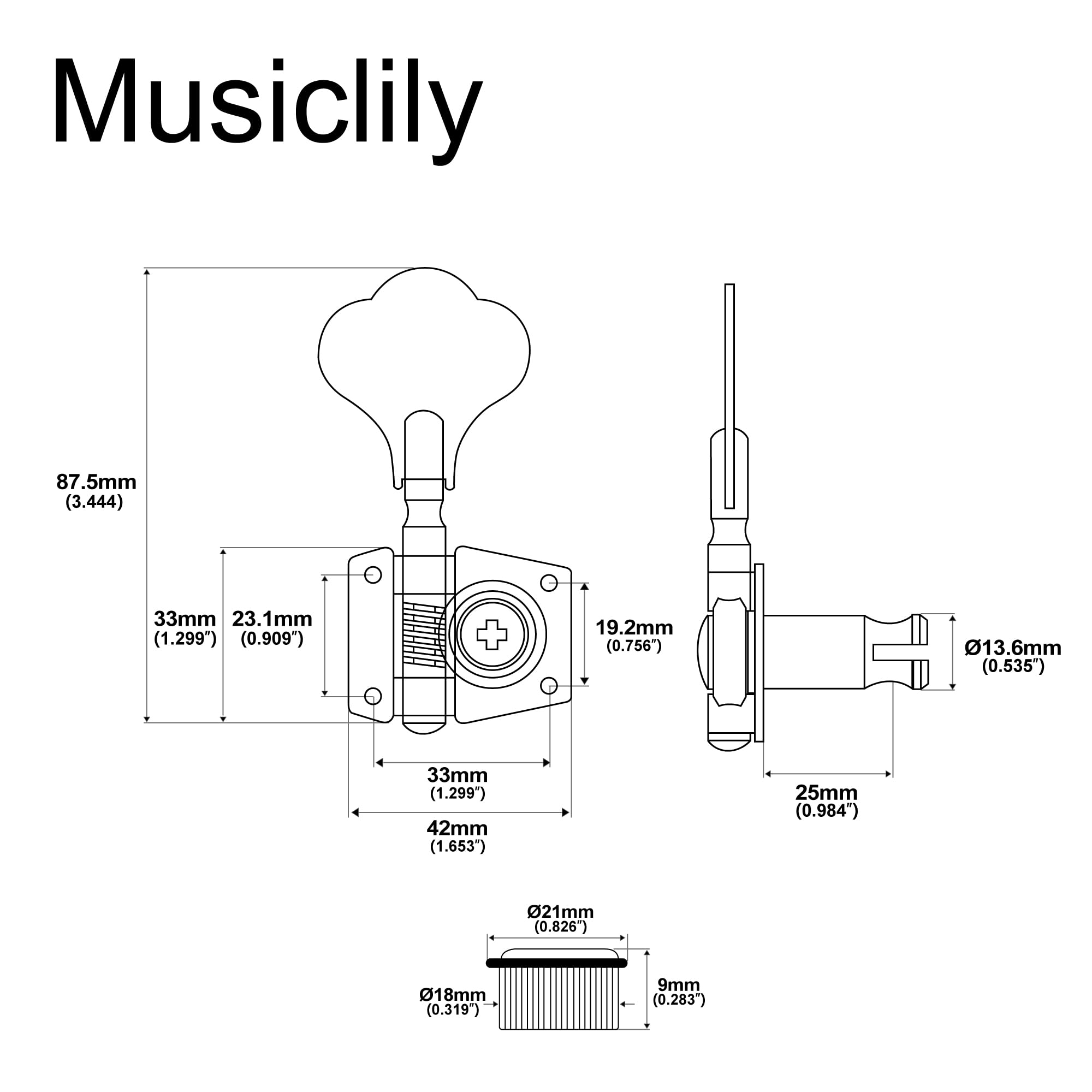 【送料無料】Musiclily Basic L2+ R2 オープンギア ベースペグ 糸巻き4弦 Ibanezス...