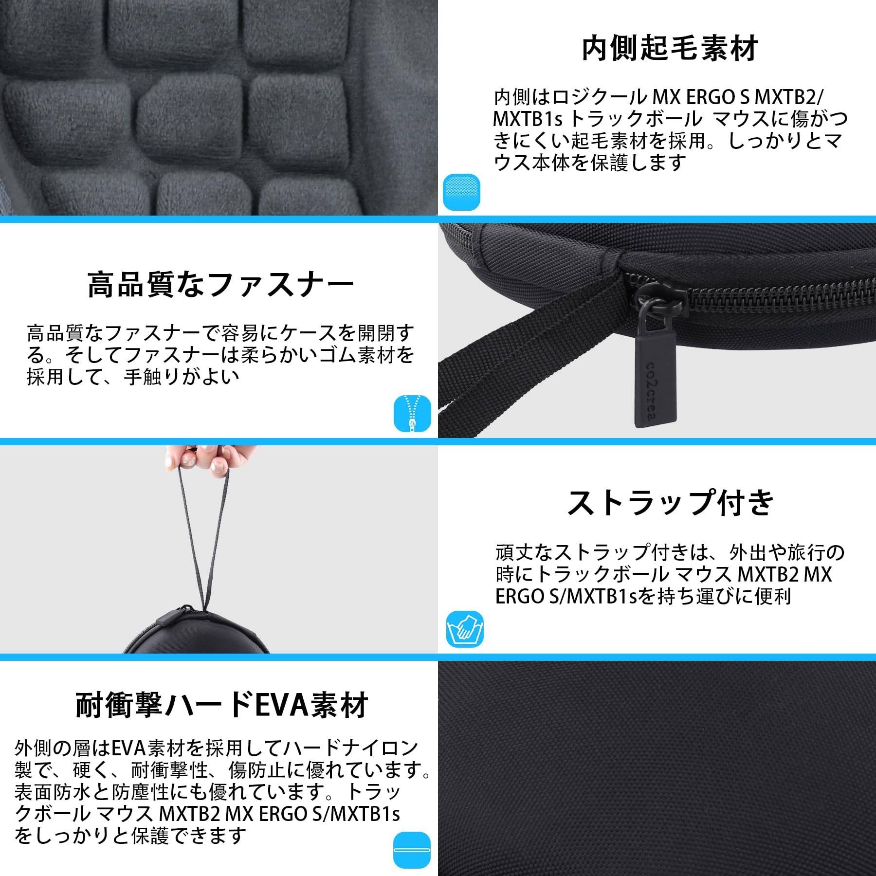 【送料無料】Logicool ロジクール MX ERGO MXTB2d/MXTB1s bluetooth ワイヤレス トラックボール マウス MXTB2 MX ERGO S 便利な ハードケースバッグ 専用旅行収納 対応,ブラック-co2CREA (ケースのみ) windaruma-10203766 windaruma サンプル画像2