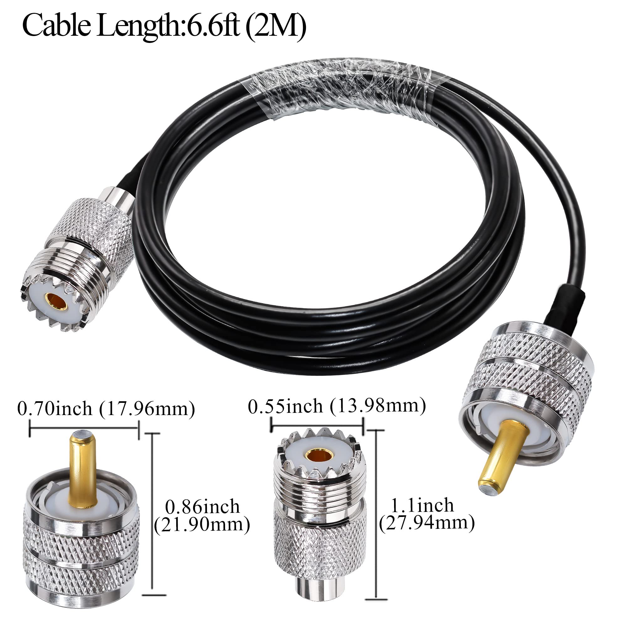 【送料無料】UHF PL259 ケーブル RG58 色：ブラック、サイズ：6.6ft