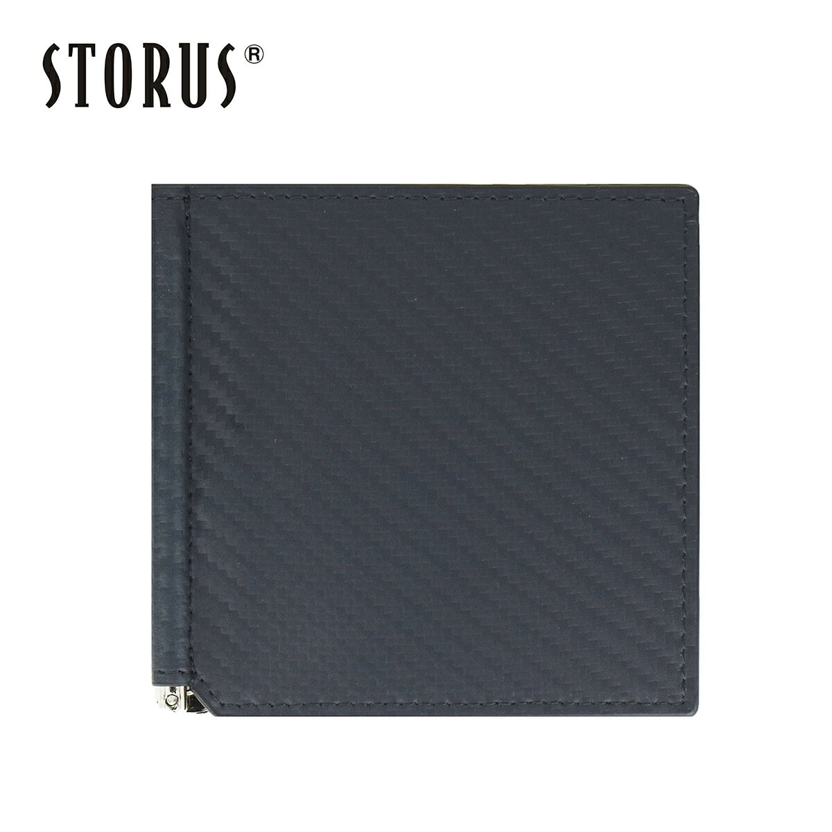 STORUS ストラス レザースマートマネークリップ カーボンレザー 二つ折りタイプ 薄い財布