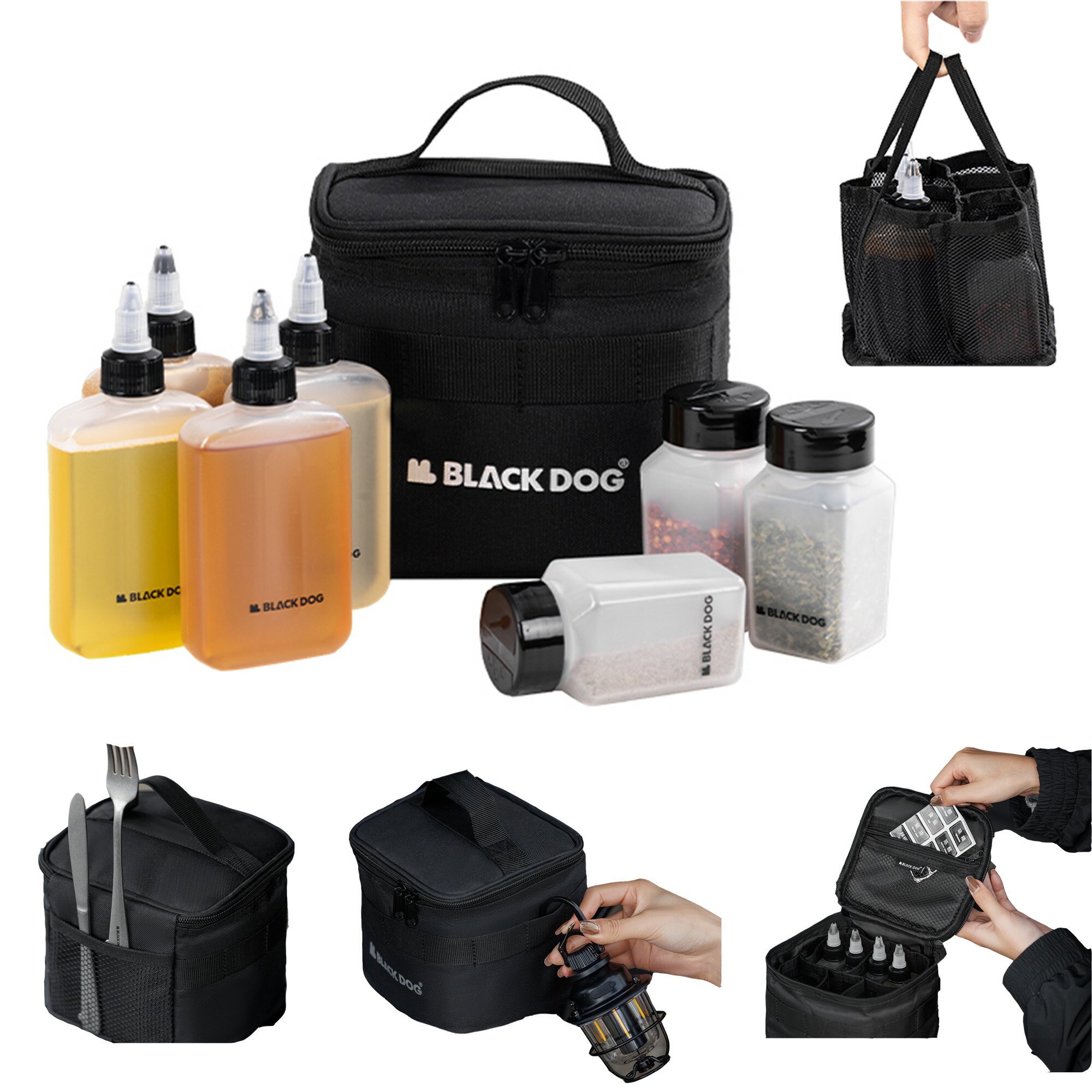 送料無料 スパイスボックス 7pcsボトルセット 仕切り袋付き 容量100ml/120ml 油/酢/ラー油/塩/砂糖/コショウ/スターアニス 多機能 600Dオックスフォード 耐引裂 キャンプ BBQ アウトドア 調味料ポット 収納バッグ キャンプ 調理器具入れ 収納バッグ 調味料容器 醤油ボトル