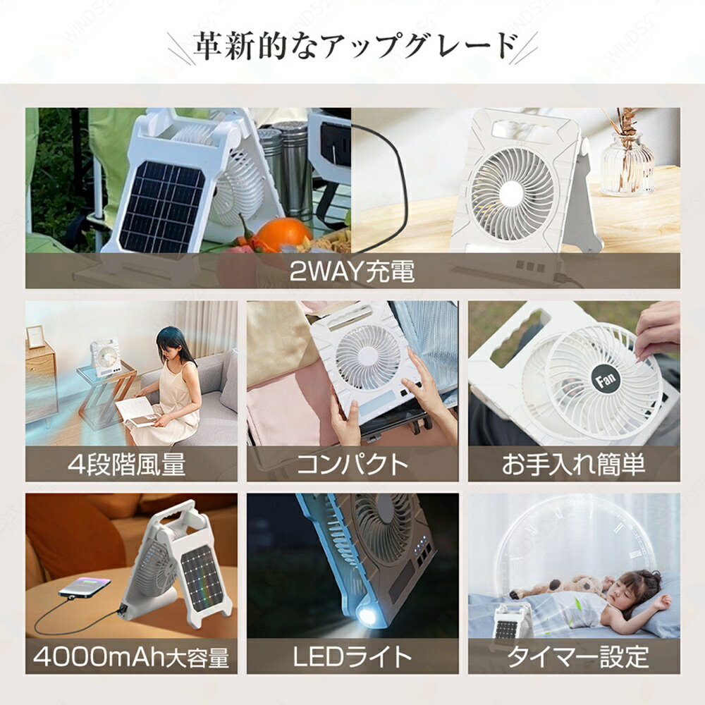 ソーラー扇風機 多機能 園芸 4段階風量 強力...の紹介画像2